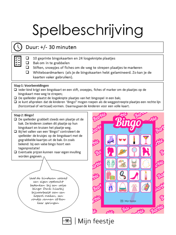 Barbie bingo spelbeschrijving voorbeeld 2