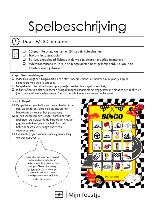 Formule 1 bingo spelbeschrijving